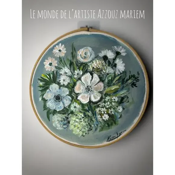 Hand-Painted Floral CanvasSoft White Flower Bouquet